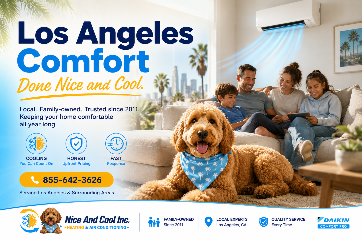 Los Angeles family enjoying Nice And Cool HVAC comfort at home