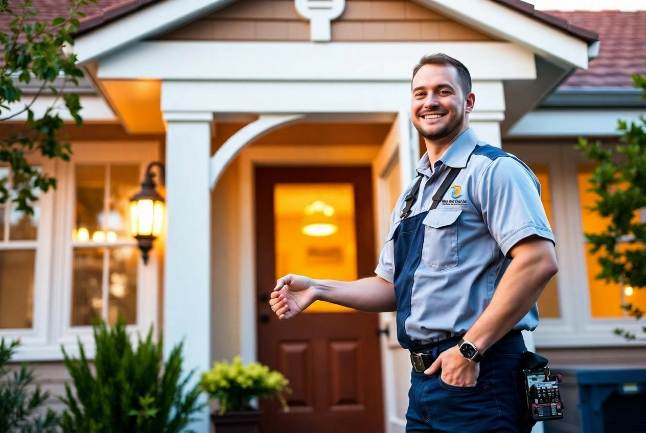 Nice & Cool technician greeting an LA homeowner at the front door