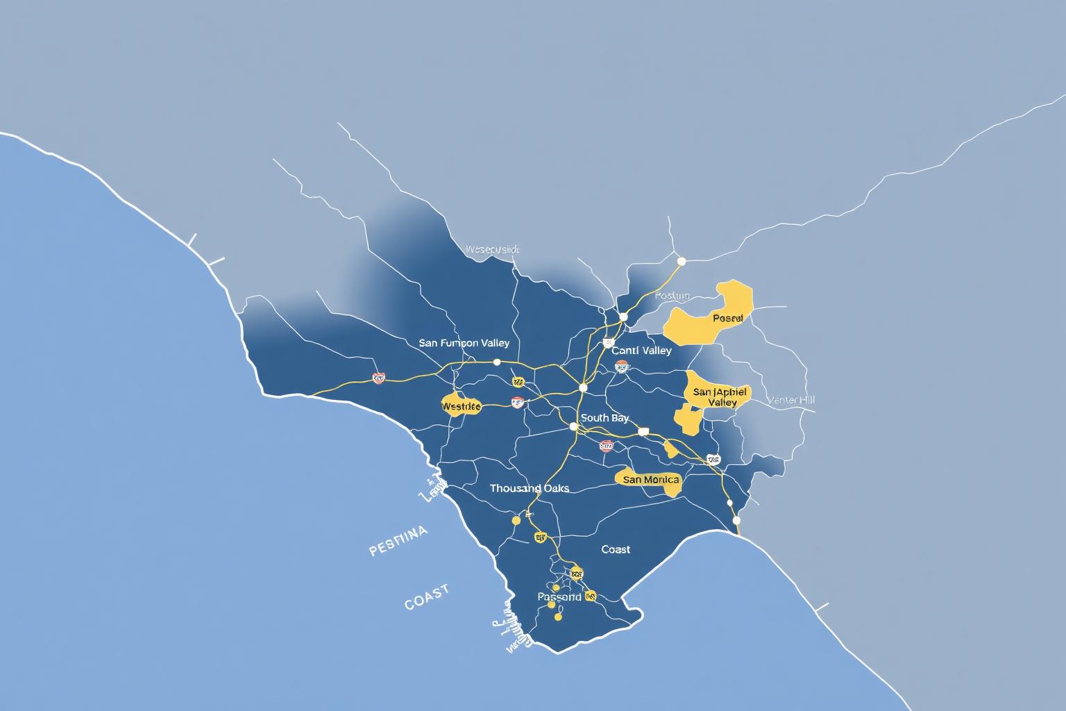 Map of Nice & Cool HVAC service areas across LA and Ventura